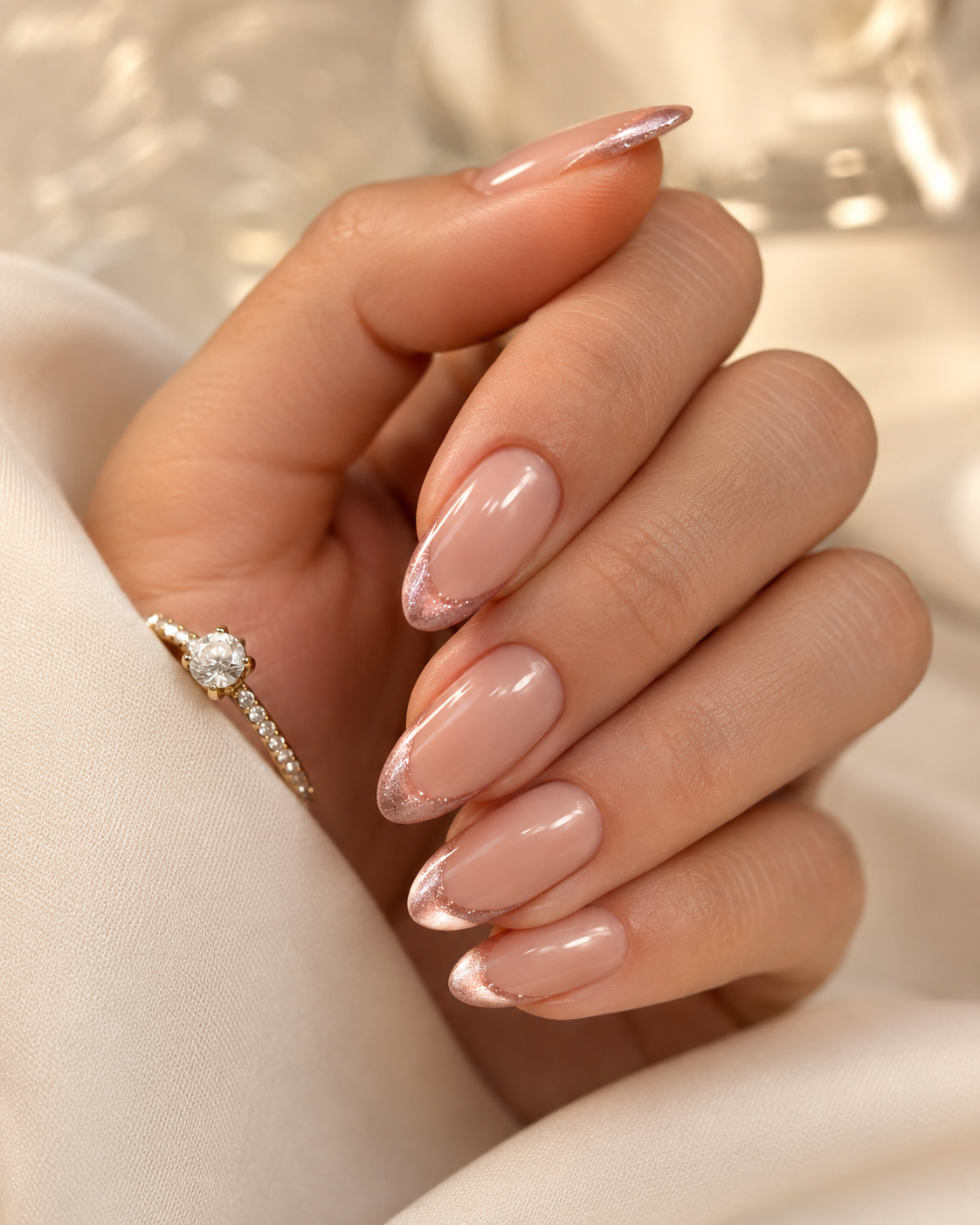 French Nails mit softem Cat-Eye-Effekt